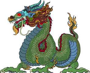 Hand drawn Silhouette dragon.Chinese dragon tattoo.Black and white Traditional Japanese dragon.Dragon is Magical creatures known in Chinese and Western literature.