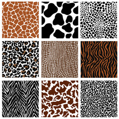 9 Animal Skin Print Seamless Pattern, Cheetah Leopard Cow Snake Tiger Zebra Alligator  Giraffe Seamless Pattern Textures Background