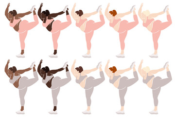 Fototapeta premium Plus size Fitness Woman Clipart, Afro Girl Curvy Clipart, Abstract Female Figure, Faceless Modern Clipart.