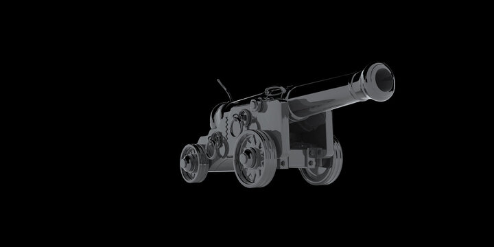 alte historische mittelalter kanone aus metall als 3d illustration, freigestellt vor schwarzem hintergrund