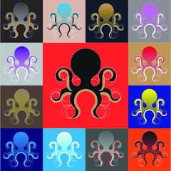 Set. Octopus logo. Vector illustration.