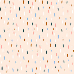Nahtloses handgezeichnetes Muster mit bunten Punkten. Abstrakte kindliche Textur für Stoff, Textil, Bekleidung. Vektor-Illustration