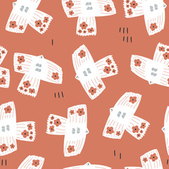 Materiał do szycia Seamless pattern with scandinavian style birds and flowers. Creative bird texture. Great for fabric, textile Vector Illustration