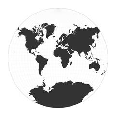 Map of The World. Van der Grinten projection. Globe with latitude and longitude net. World map on meridians and parallels background. Vector illustration.