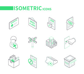 Unemployment and crisis - modern line isometric icons set