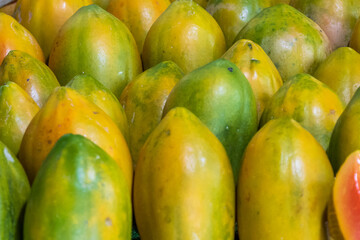 pile of group fresh tropical green papayas group together