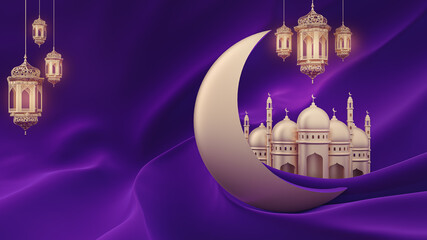 Background for Ramadan Kareem Islamic celebration day or eid al fitr adha, red, gold, - 3D rendering