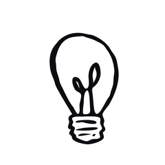 Lightbulb doodle icon Hand drawn logo sign Light glow idea symbol emblem ink sketch Modern cartoon design style Fashion print clothes apparel greeting invitation card banner badge poster flyer cover