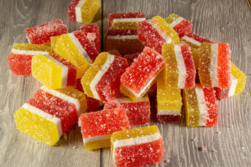 Wonderful layered fruity marmalade closeup.