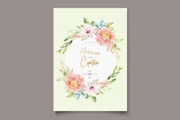 watercolor floral and leaves wedding invitation card set