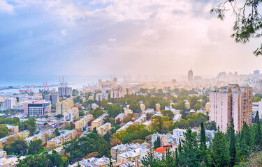 The cloudy morning in Haifa, Israel
