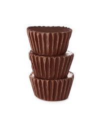 Sweet peanut butter cups isolated on white