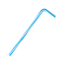 Light blue striped plastic straw for drink isolated on white