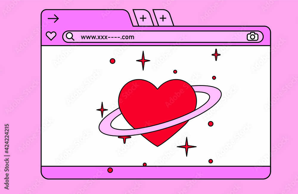 Leinwandbilder a heart with a ring around it that looks like the planet saturn and retro user interface window.