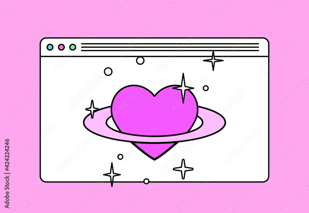 Leinwandbilder a heart with a ring around it that looks like the planet saturn and retro user interface window.