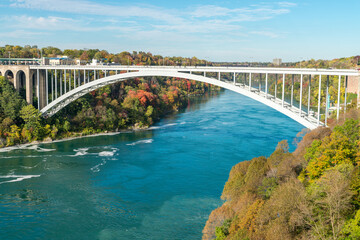 Rainbow bridge between USA and Canada and surrounding Niagara river shore