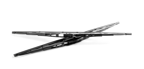 Pair of car windshield wipers on white background