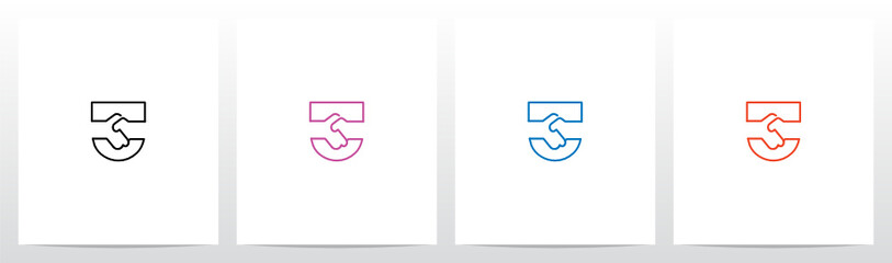Handshake Outline On Letter Logo Design U © recehan