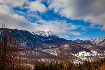 Panorama of snow-covered mountains