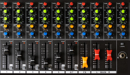 sound console mixer board top view photo
