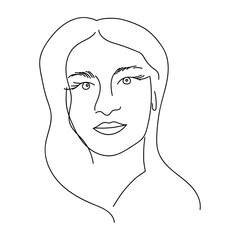 Modern Abstract Face Portrait. Linear Ink Brush. Line Art Current Contemporary Continuous Cubism Painting. Fashion Style Black And White Abstraction Poster