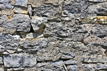 Mauer aus unregelmäßigem Bruchstein als Hintergrund