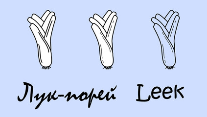 A set of three leek objects with the inscription 