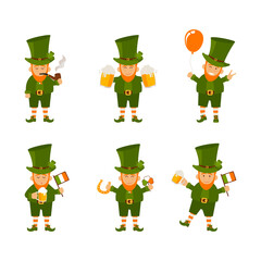 Set of people. St. Patrick s Day poster. Leprechaun in a face mask. Vector illustration