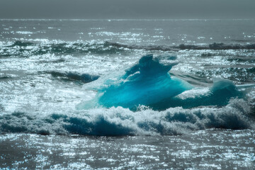 Diamond Beach (Jokulsarlon) landscape in East Iceland. Ice in the ocean