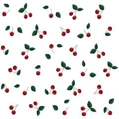 Seamless red cherry pattern vector illustration, vector design for fashion, wrapping paper, fabric, web, wallpaper and all prints on 
white background