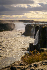 Selfoss waterfall in Northeast Iceland. Beautiful nature icelandic landscape in sunny day