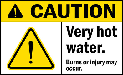 Caution very hot water. Burns or injury may occur sign. Hazardous Material Signs and symbols.