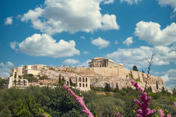 Fototapeta na wymiar Athens Greece, Parthenon old temple on Acropolis hill scenic view
