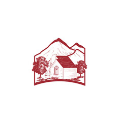 mountain village vector illustration, mountains logo illustration