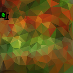 Fototapeta premium Polygonal vector background of triangles with badge and green clover. All isolated and layered