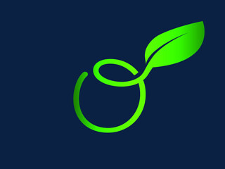 Letter O logo.Decorative creative typographic icon isolated on dark fund.Nature leaf.Lettering sign for beauty, spa, food, eco brand.Alphabet initial.Ornamental style.Green character shape.