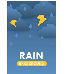 Paper cut weather vertical poster concept. Place for your text. Weather forecast app widgets. Rain. Cartoon flat background for smartphone applications. Weather forecast.