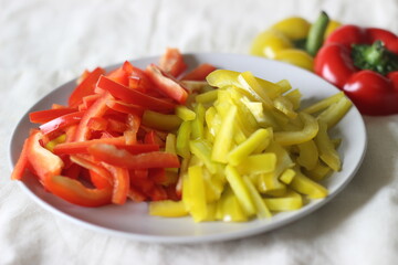 Matchstick size strips of bell pepper. Julienne style cut