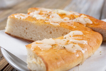 A closeup view of breadsticks.
