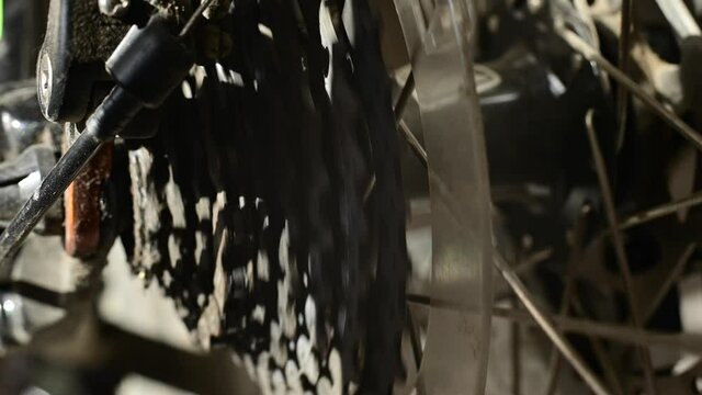 A close-up of the gears of a multi-speed bike