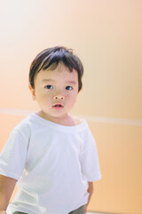 Asian baby boy, portrait of child, cute toddler with white shirt