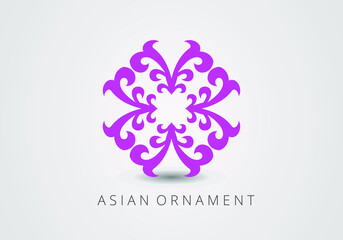 Magenta ornate linear ornaments in Kazakh traditional style. Asian floral design. Abstract Asian elements of the national pattern of the ancient nomads of the Kyrgyz, Mongols, Kazakhs, Tatars. 