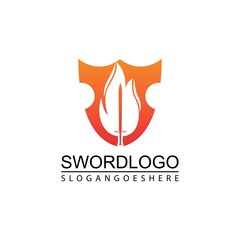 Fototapeta premium Sword Fire and Shield Logo Vector Template Design
