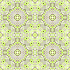 Fototapeta premium Islamic authentic floral vector seamless ornament. Batik patchwork design. Decorative portuguese pattern. Wall print design. Geometric shapes elements texture.