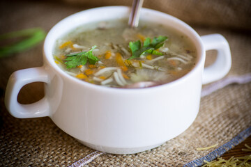 cooked hot soup with noodles and vegetables