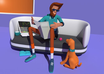 3D render. The dog requires attention