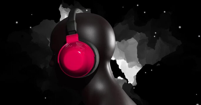 Clubber Black Man Listening Electronic Music With Headphones. Party Concept. Music, Dance And Party Related 4K Animation.