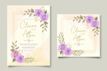 Modern wedding card design with purple roses