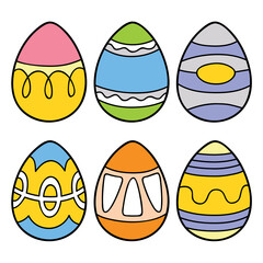 Vector illustration set of doodle easter eggs design for children, coloring and scrap book, printable. Clip art collection