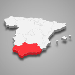 Fototapeta premium Andalusia region location within Spain 3d map